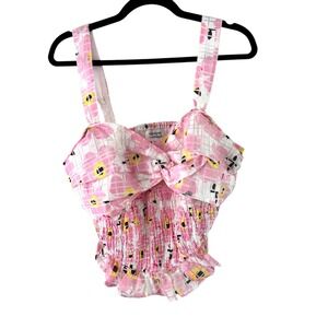 Unique Vintage Floral Crop Top Smocked Sweetheart Sleeveless Pink 2X/18